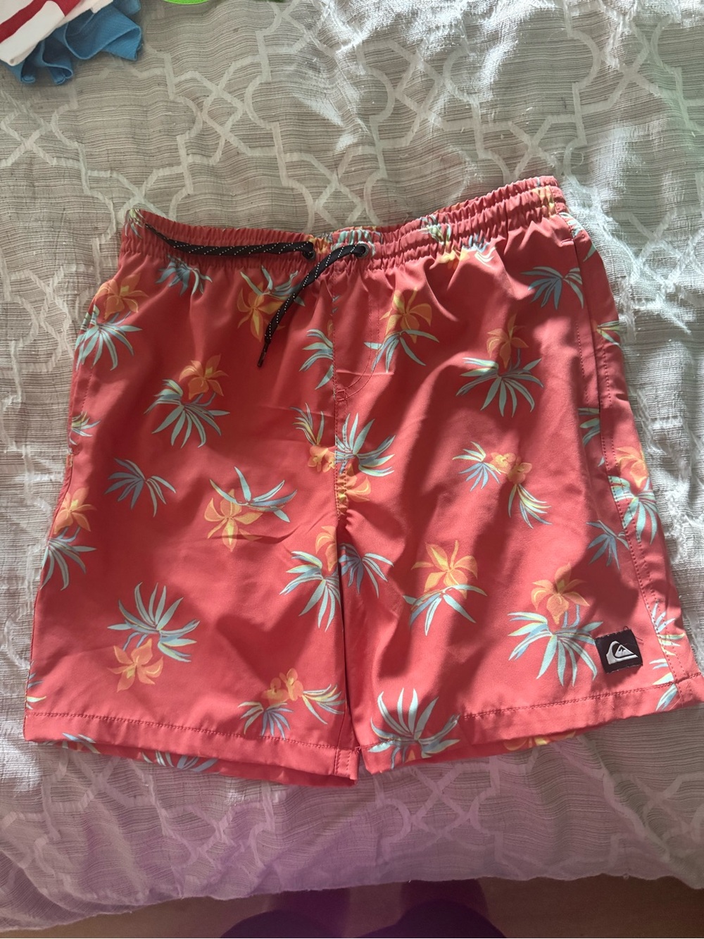 Quiksilver Orange Coral Swim Shorts with Subtle Floral Accent